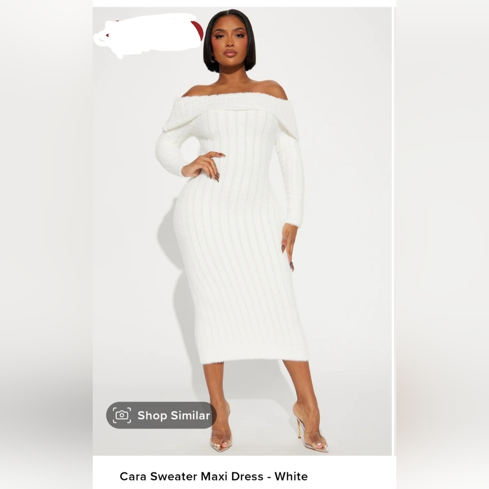 8. Fashion Nova-Cara Sweater Midi  Off-Shoulder Dress